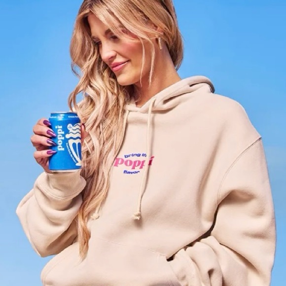 Poppi Beige Hoodie with Pink and Blue Text, S - Picture 7 of 8